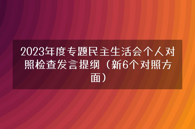2023年度专题民主生活会个人对照检查发言提纲（新6个对照方面）
