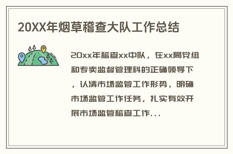 20XX年烟草稽查大队工作总结