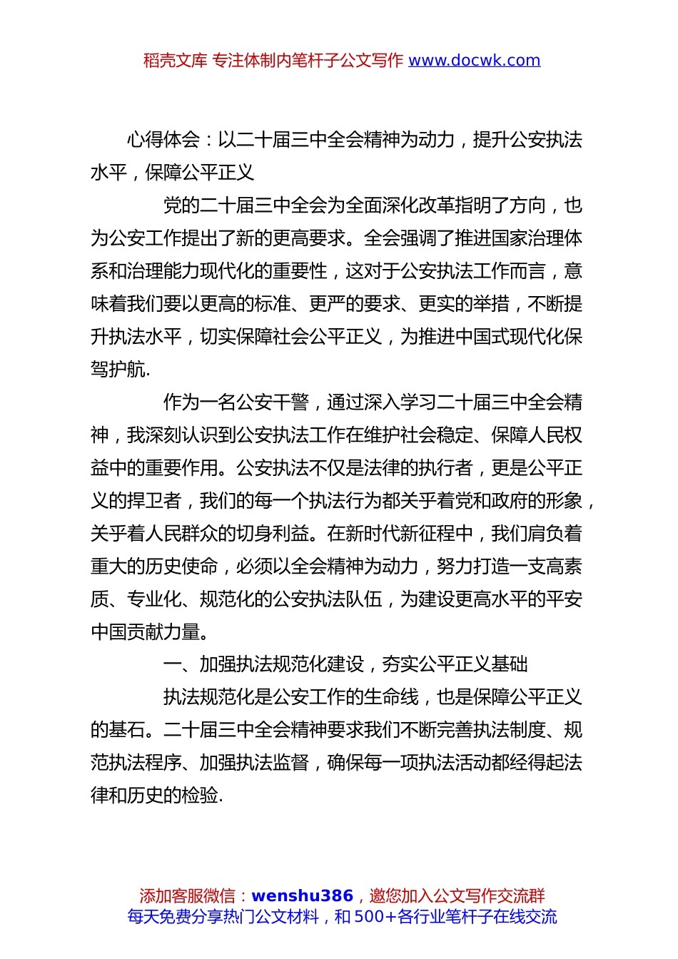 心得体会：以二十届三中全会精神为动力，提升公安执法水平，保障公平正义.docx