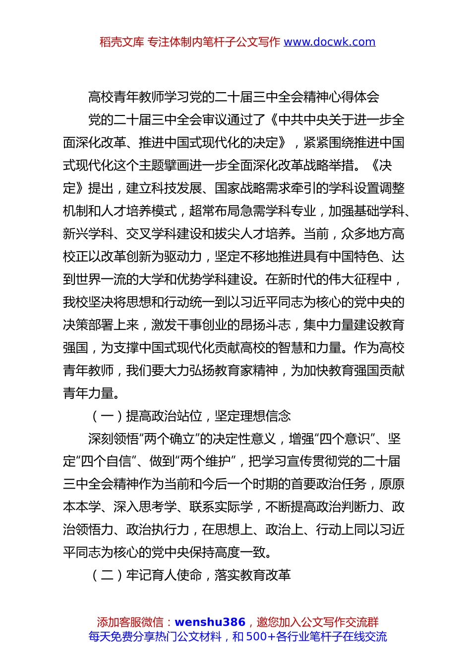 高校青年教师学习党的二十届三中全会精神心得体会.docx