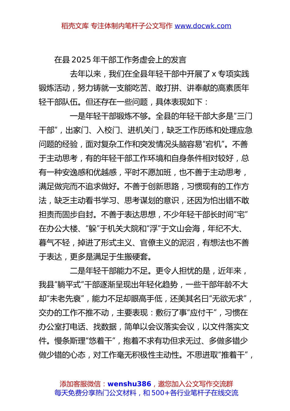 在县2025年干部工作务虚会上的发言.docx