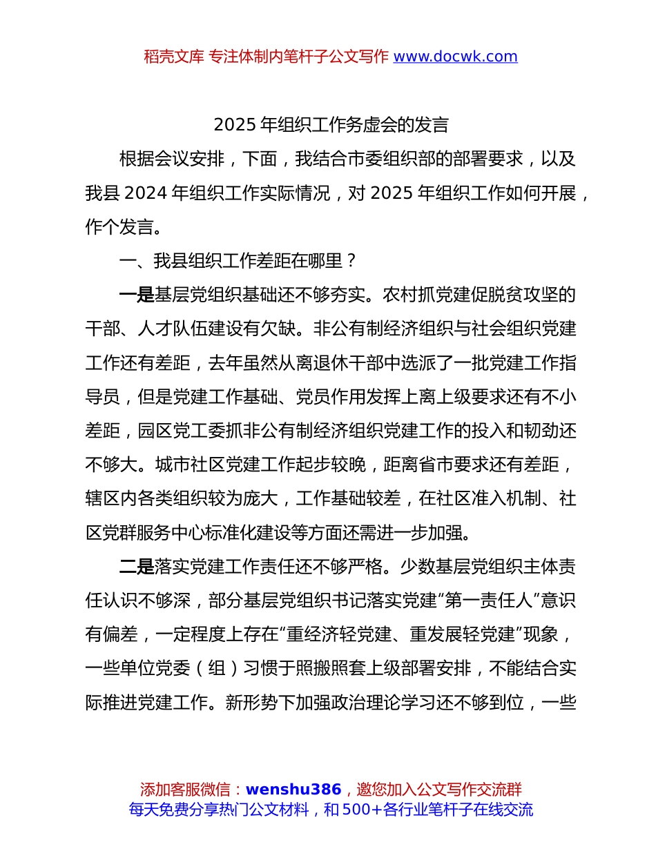 2025年组织工作务虚会发言.docx