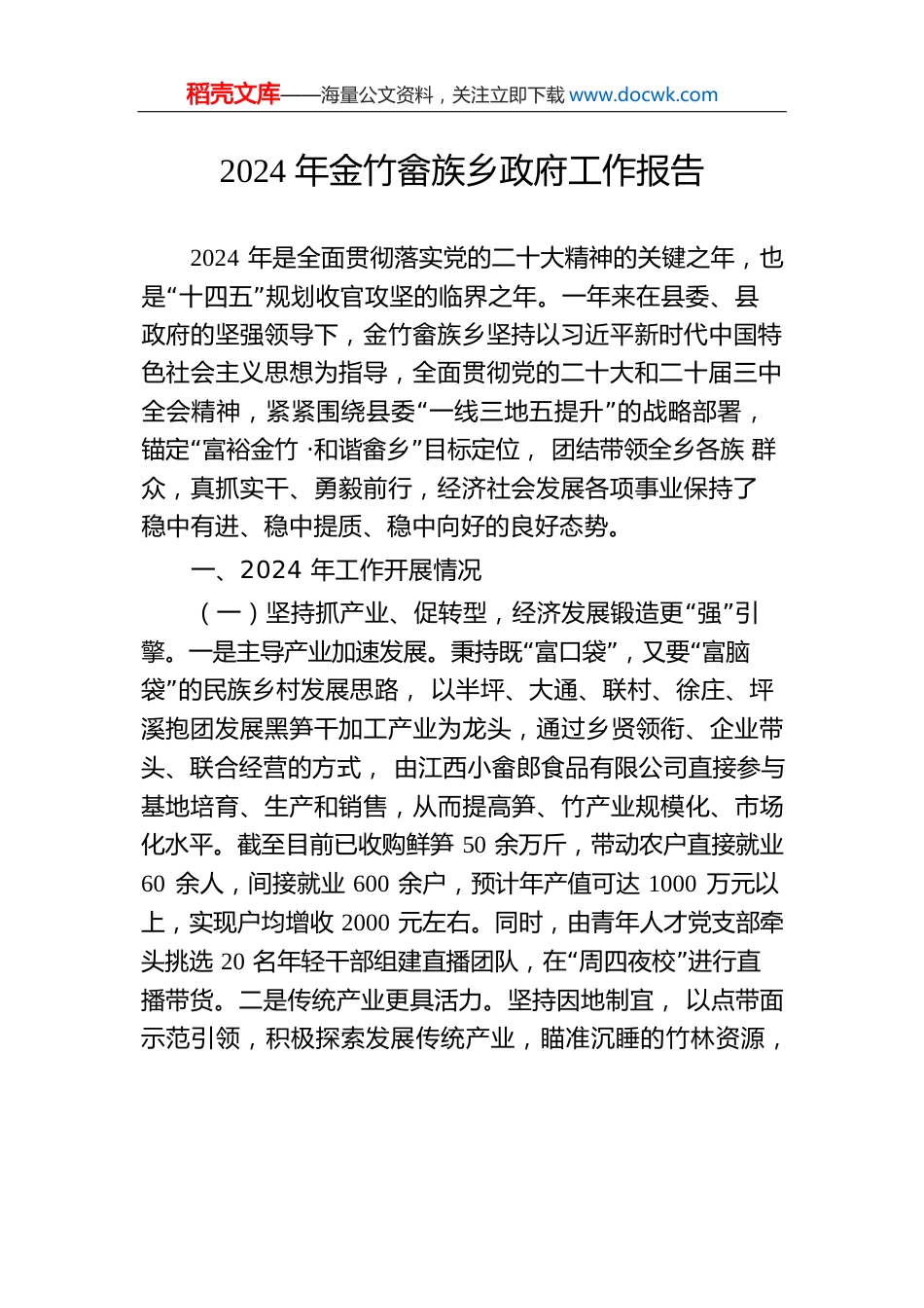 2024年金竹畲族乡政府工作报告.docx