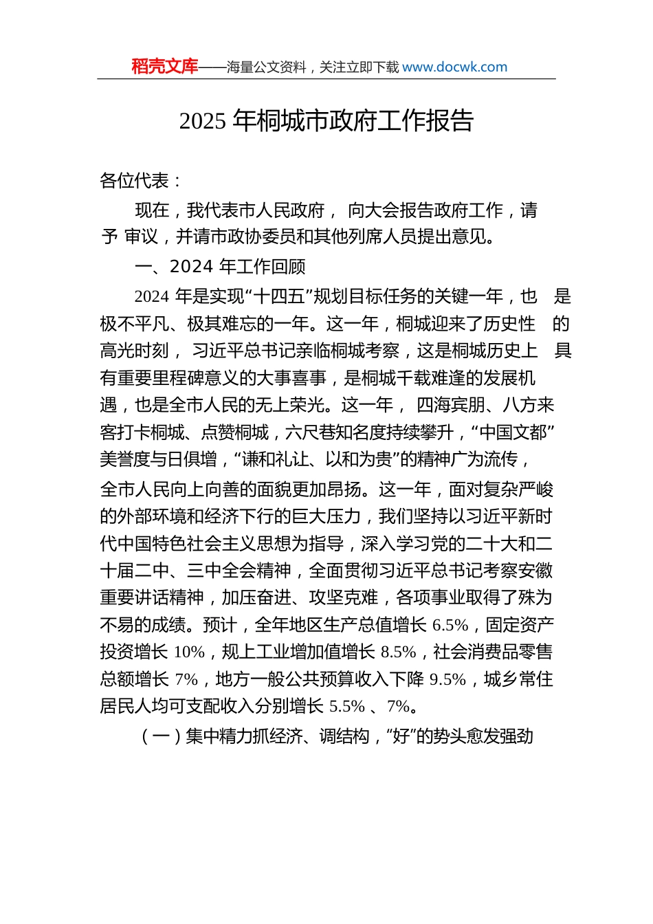 2025年桐城市政府工作报告.docx
