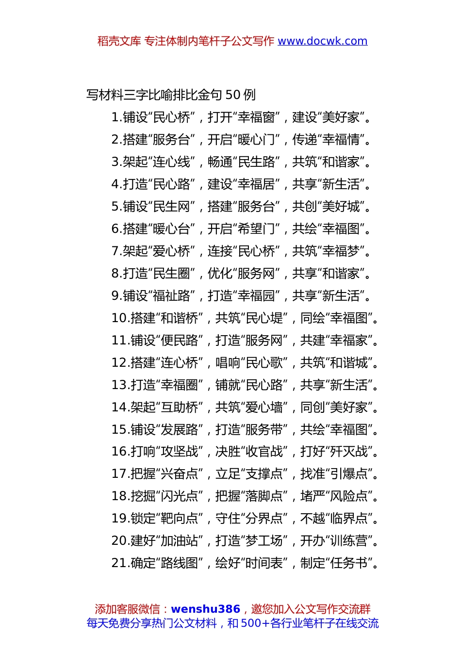 写材料三字比喻排比金句50例.docx