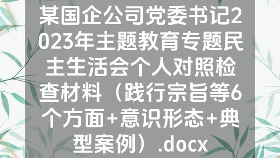 某国企公司党委书记2023年主题教育专题民主生活会个人对照检查材料（践行宗旨等6个方面+意识形态+典型案例）.docx