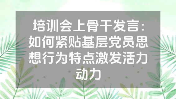 培训会上骨干发言：如何紧贴基层党员思想行为特点激发活力动力