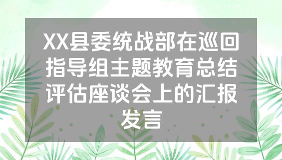 XX县委统战部在巡回指导组主题教育总结评估座谈会上的汇报发言