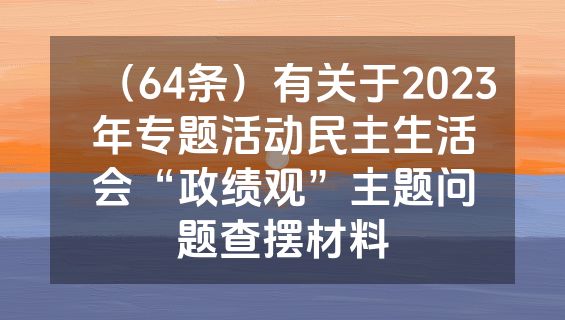 （64条）有关于2023年专题活动民主生活会“政绩观”主题问题查摆材料