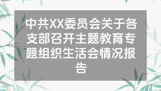 中共XX委员会关于各支部召开主题教育专题组织生活会情况报告