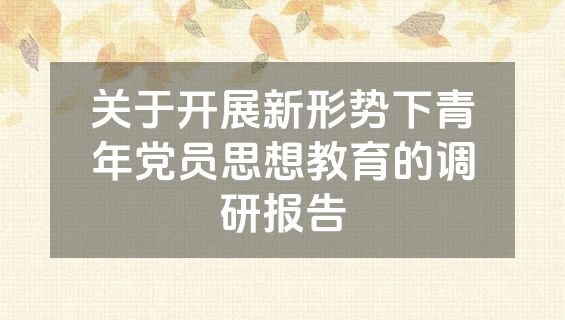 关于开展新形势下青年党员思想教育的调研报告