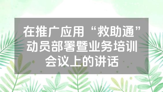 在推广应用“救助通”动员部署暨业务培训会议上的讲话