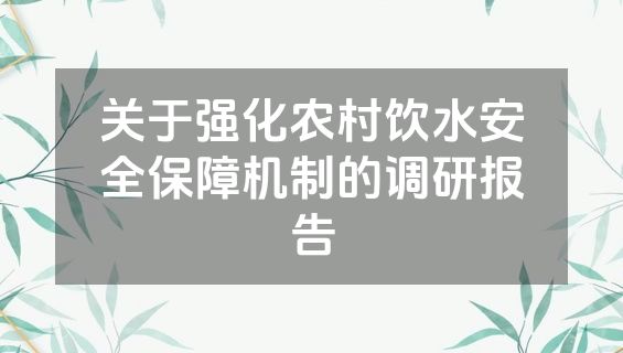 关于强化农村饮水安全保障机制的调研报告