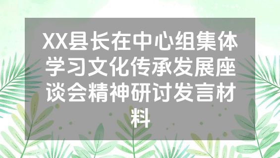 XX县长在中心组集体学习文化传承发展座谈会精神研讨发言材料