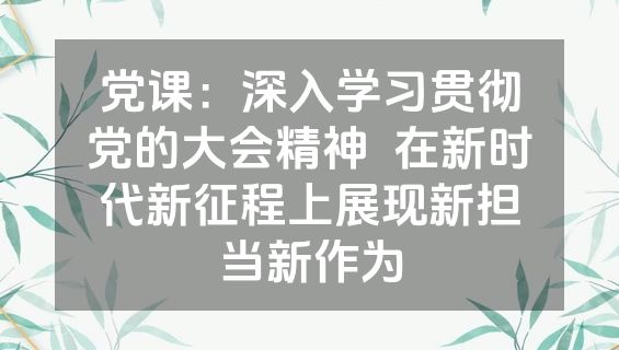 党课：深入学习贯彻党的大会精神  在新时代新征程上展现新担当新作为