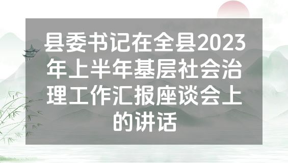 县委书记在全县2023年上半年基层社会治理工作汇报座谈会上的讲话