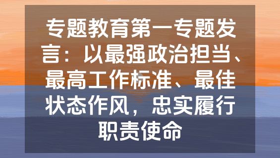 专题教育第一专题发言：以最强政治担当、最高工作标准、最佳状态作风，忠实履行职责使命
