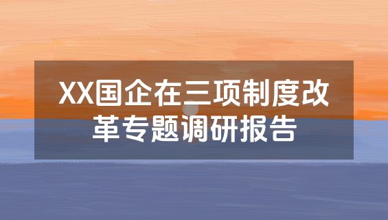 XX国企在三项制度改革专题调研报告