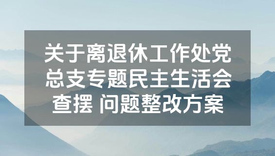 关于离退休工作处党总支专题民主生活会查摆 问题整改方案