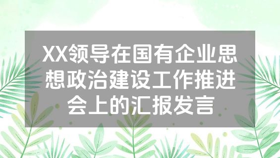 XX领导在国有企业思想政治建设工作推进会上的汇报发言
