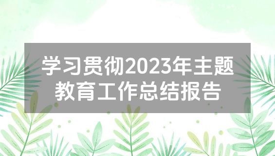 学习贯彻2023年主题教育工作总结报告