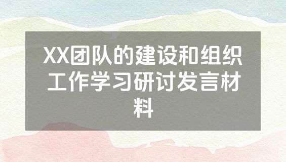 XX团队的建设和组织工作学习研讨发言材料
