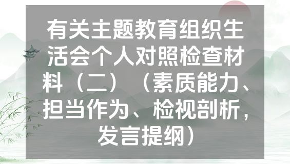 有关主题教育组织生活会个人对照检查材料（二）（素质能力、担当作为、检视剖析，发言提纲）