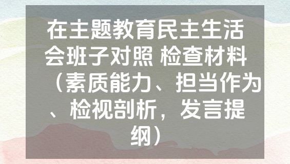 在主题教育民主生活会班子对照 检查材料（素质能力、担当作为、检视剖析，发言提纲）