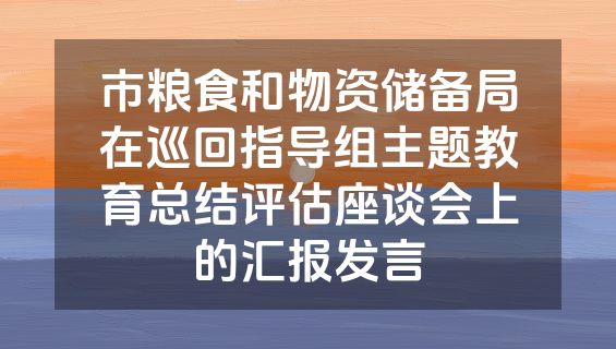 市粮食和物资储备局在巡回指导组主题教育总结评估座谈会上的汇报发言