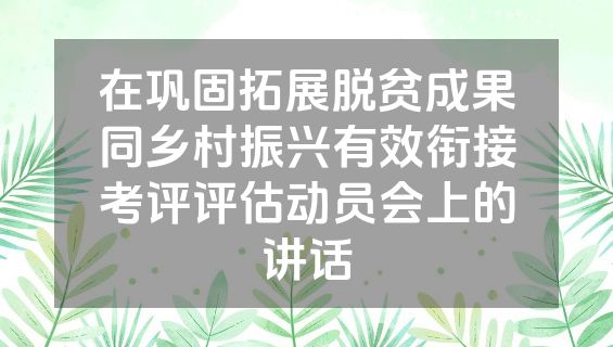 在巩固拓展脱贫成果同乡村振兴有效衔接考评评估动员会上的讲话