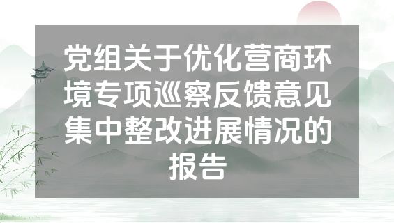 党组关于优化营商环境专项巡察反馈意见集中整改进展情况的报告