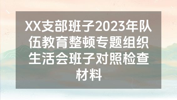 XX支部班子2023年队伍教育整顿专题组织生活会班子对照检查材料