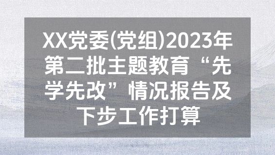 XX党委(党组)2023年第二批主题教育“先学先改”情况报告及下步工作打算