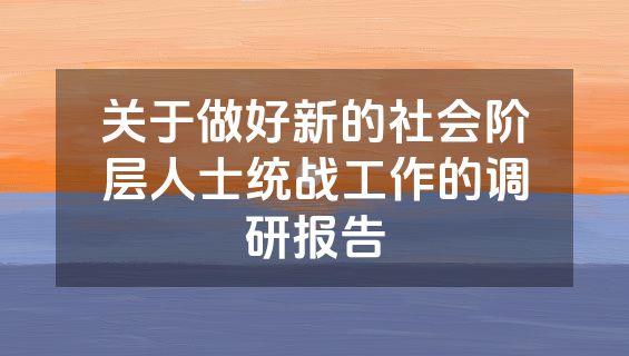 关于做好新的社会阶层人士统战工作的调研报告