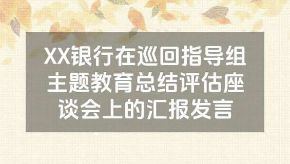 XX银行在巡回指导组主题教育总结评估座谈会上的汇报发言