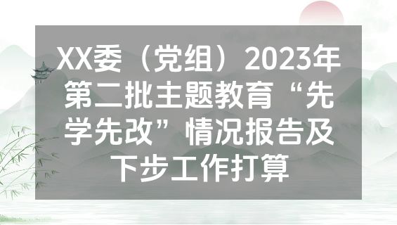 XX委（党组）2023年第二批主题教育“先学先改”情况报告及下步工作打算