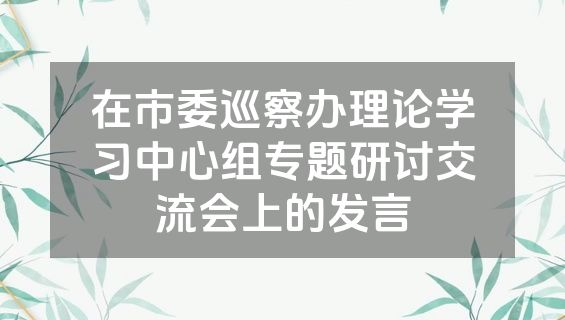 在市委巡察办理论学习中心组专题研讨交流会上的发言