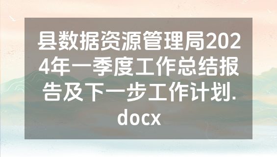 县数据资源管理局2024年一季度工作总结报告及下一步工作计划.docx