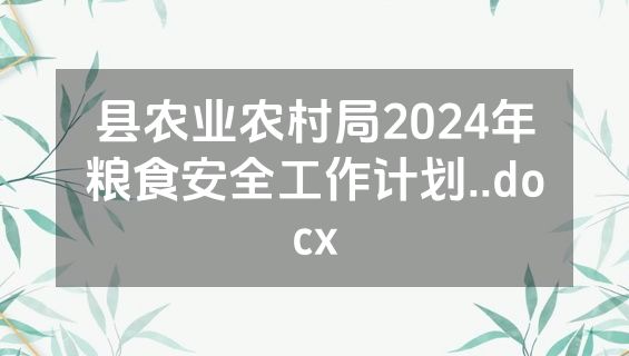 县农业农村局2024年粮食安全工作计划..docx