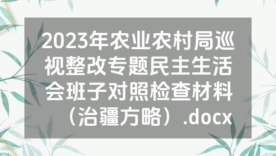 2023年农业农村局巡视整改专题民主生活会班子对照检查材料（治疆方略）.docx