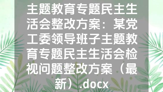 主题教育专题民主生活会整改方案：某党工委领导班子主题教育专题民主生活会检视问题整改方案（最新）.docx
