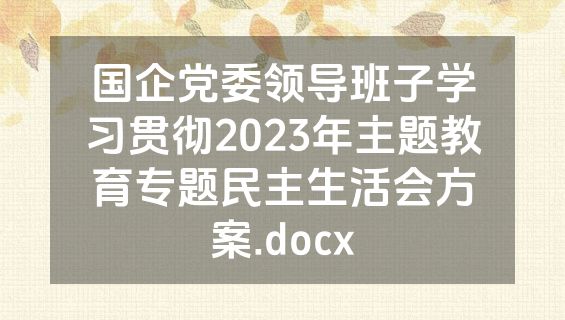 国企党委领导班子学习贯彻2023年主题教育专题民主生活会方案.docx