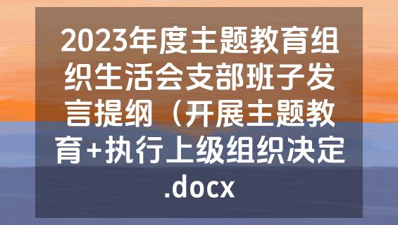 2023年度主题教育组织生活会支部班子发言提纲（开展主题教育+执行上级组织决定.docx