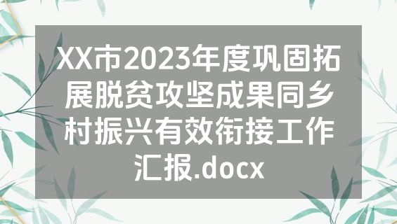 XX市2023年度巩固拓展脱贫攻坚成果同乡村振兴有效衔接工作汇报.docx
