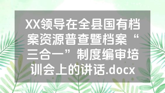 XX领导在全县国有档案资源普查暨档案“三合一”制度编审培训会上的讲话.docx
