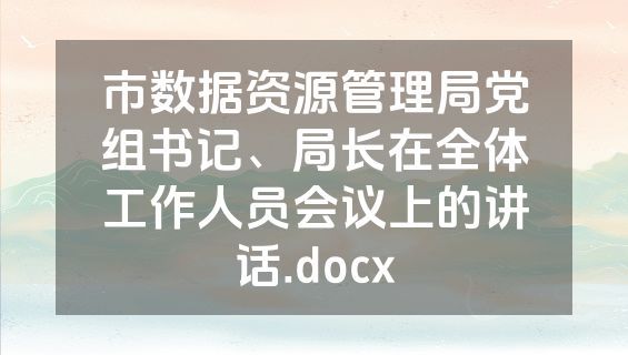 市数据资源管理局党组书记、局长在全体工作人员会议上的讲话.docx