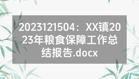 2023121504：XX镇2023年粮食保障工作总结报告.docx