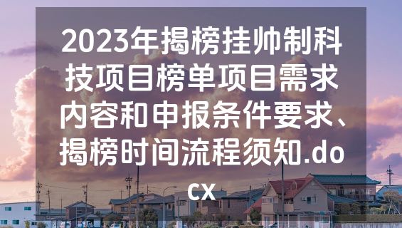 2023年揭榜挂帅制科技项目榜单项目需求内容和申报条件要求、揭榜时间流程须知.docx