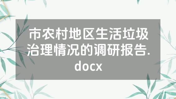 市农村地区生活垃圾治理情况的调研报告.docx