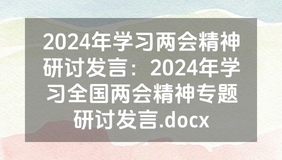2024年学习两会精神研讨发言：2024年学习全国两会精神专题研讨发言.docx